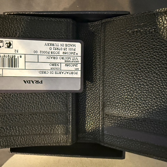 Prada Micro-grain Leather Bifold Card Case Holder Wallet, Nero-Mercurio 2MC101 - Picture 3 of 4